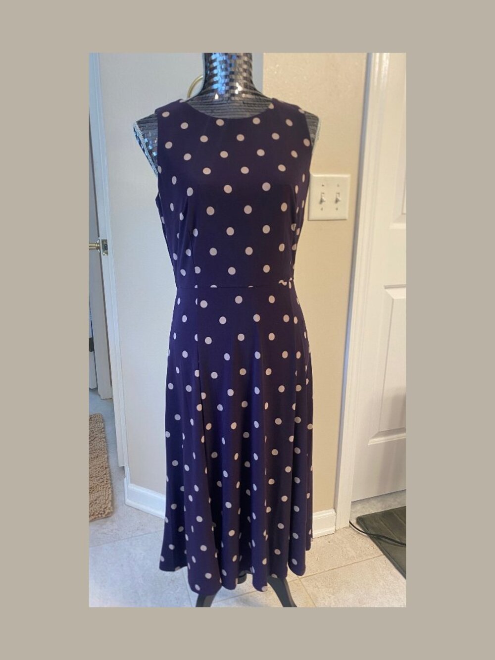 Anne Klein - Size 8 - Women's Classic Purple Polka Dot Summer Dress Midi